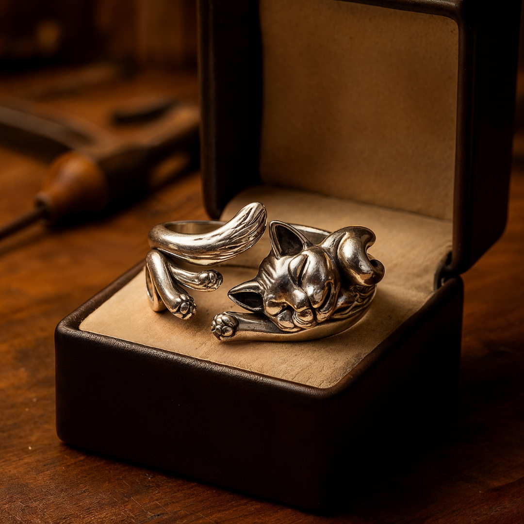 Anillo de gato de plata vintage