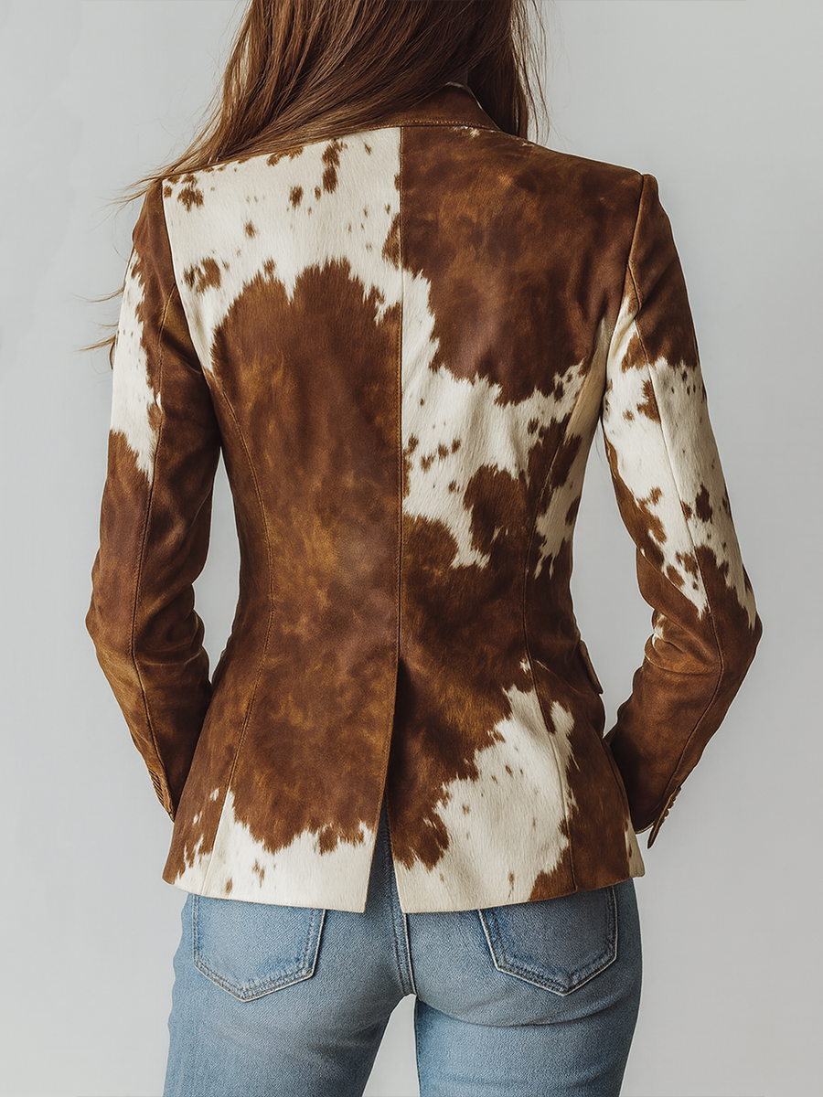 ALESSIA | Blazer Vintage con Estampado de Vaca Eco-Responsable