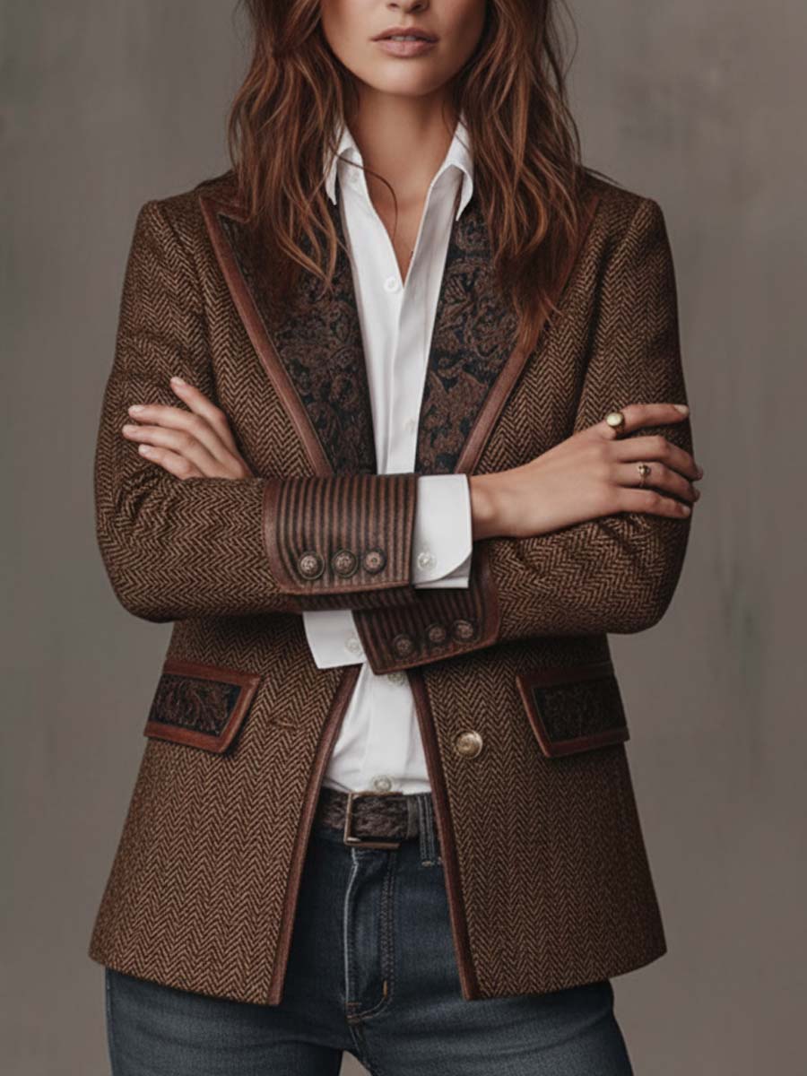FRANCESCA | Blazer con Inserciones Impresas en Espiga