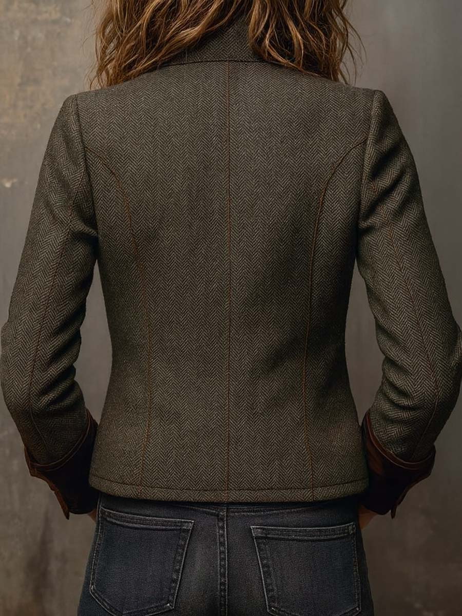 BELLA | Blazer Vintage de Pata de Gallo con Perfiles en Contraste