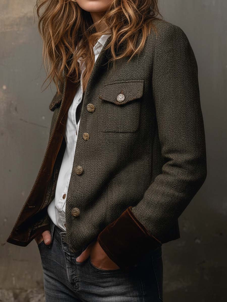 BELLA | Blazer Vintage de Pata de Gallo con Perfiles en Contraste