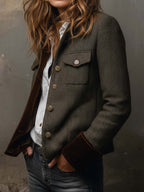 BELLA | Blazer Vintage de Pata de Gallo con Perfiles en Contraste