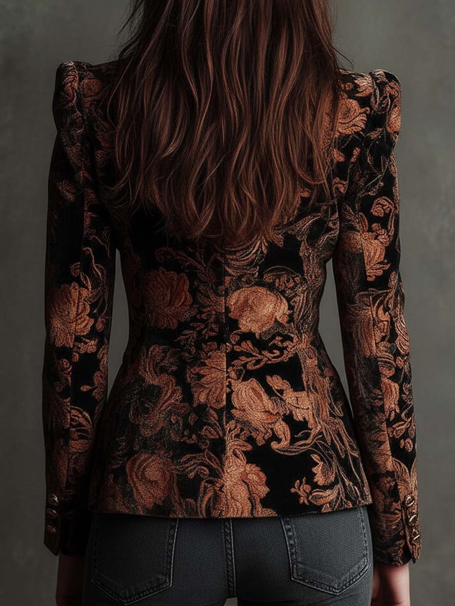 SOFIA | Blazer Sartorial con Estampado Floral Negro y Bronce