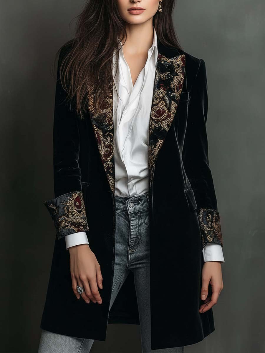CAMILLA | Blazer Ajustado con Estampado Barroco Negro