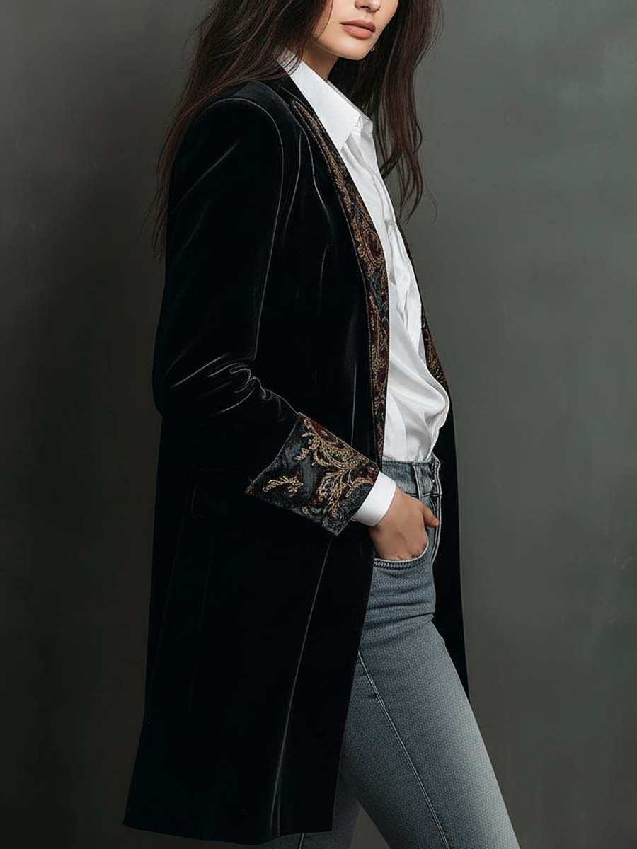 CAMILLA | Blazer Ajustado con Estampado Barroco Negro
