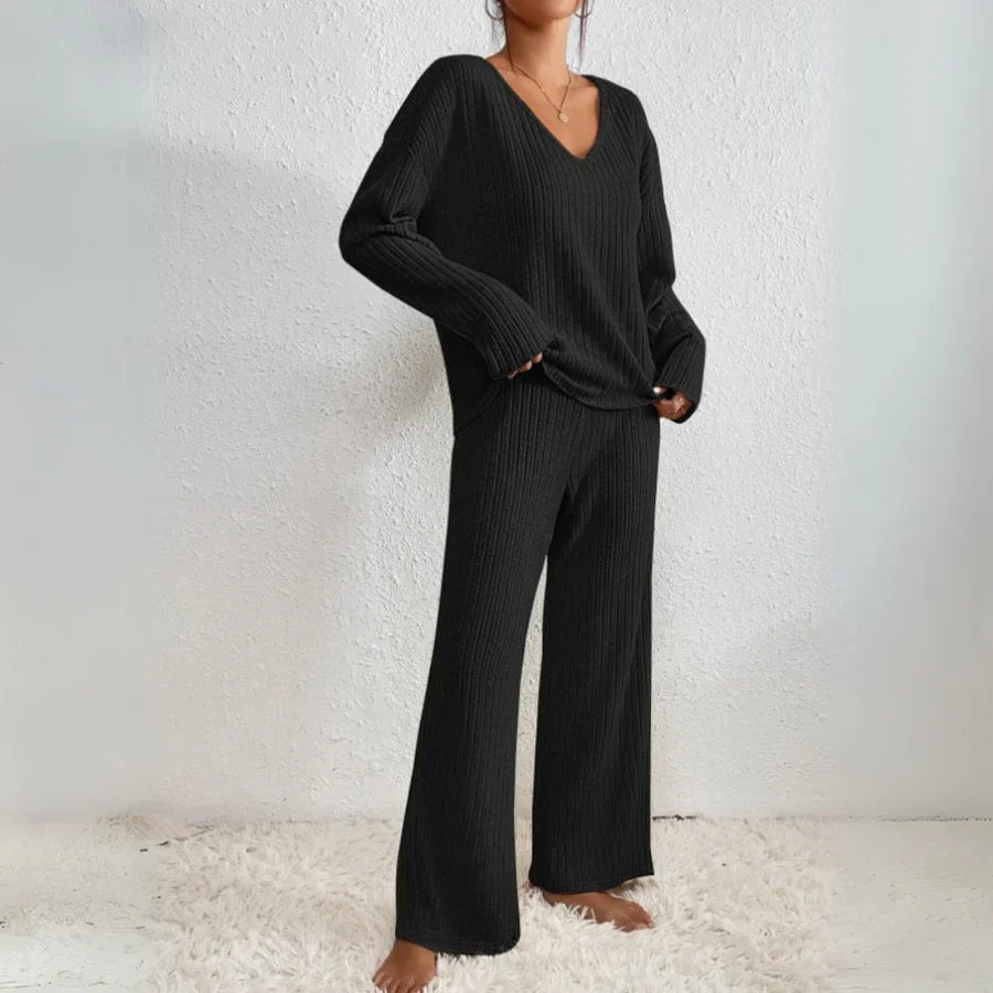 HABAN | Conjunto de dos piezas con pantalones rectos y top con escote en V