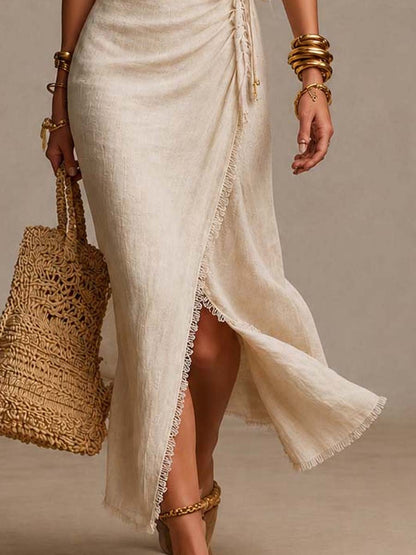 STELA | Vestido Midi con Escote Cruzado y Encaje