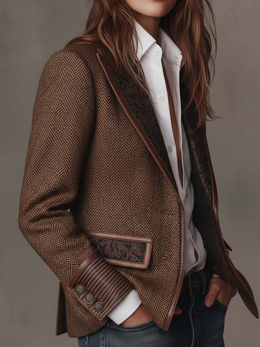 FRANCESCA | Blazer con Inserciones Impresas en Espiga