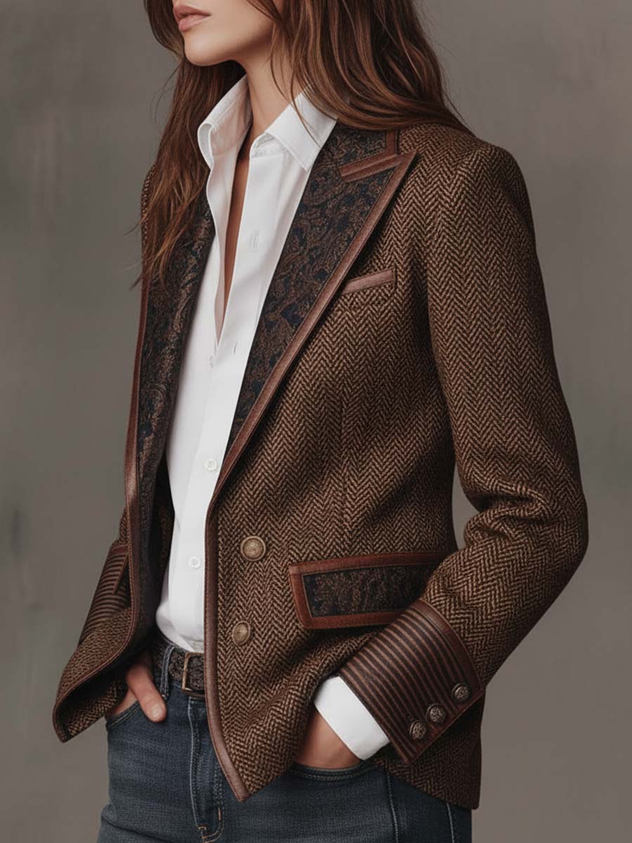 FRANCESCA | Blazer con Inserciones Impresas en Espiga