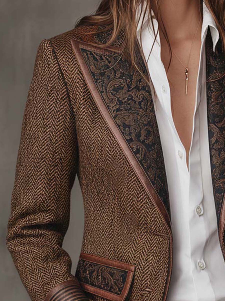 FRANCESCA | Blazer con Inserciones Impresas en Espiga
