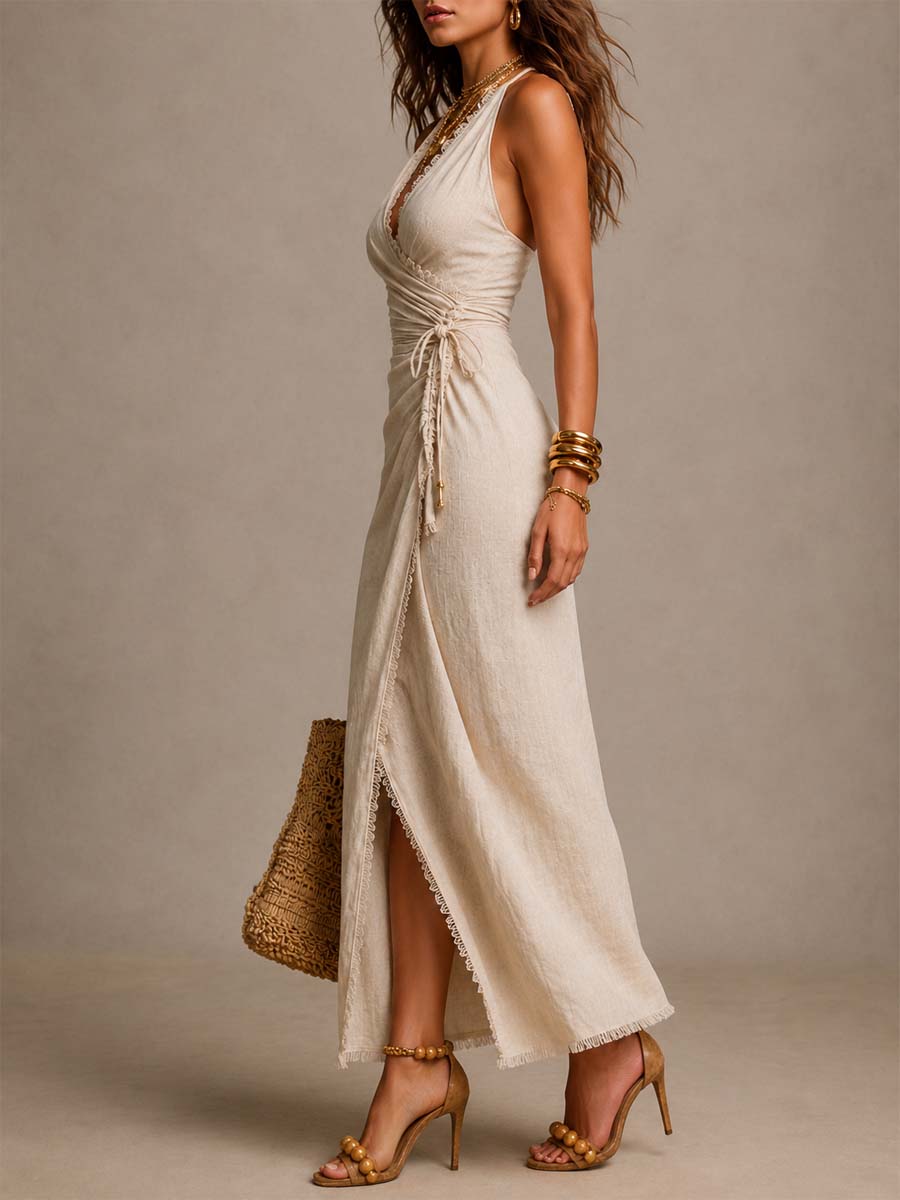 STELA | Vestido Midi con Escote Cruzado y Encaje