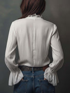 Ana · Blusa Blanca Cremallera con Volantes