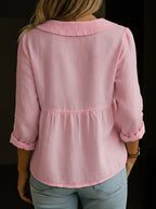 Arlira - Blusa con cuello Peter Pan de lino suave