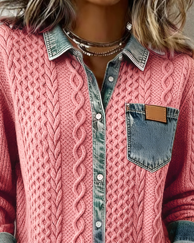 ELOISE | Camisa de punto elegante con detalles vaqueros