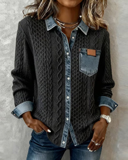 ELOISE | Camisa de punto elegante con detalles vaqueros