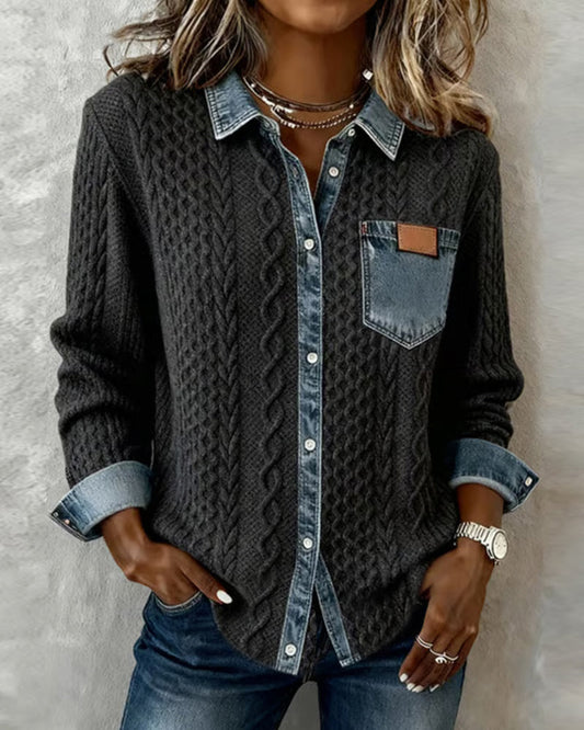 ELOISE | Camisa de punto elegante con detalles vaqueros
