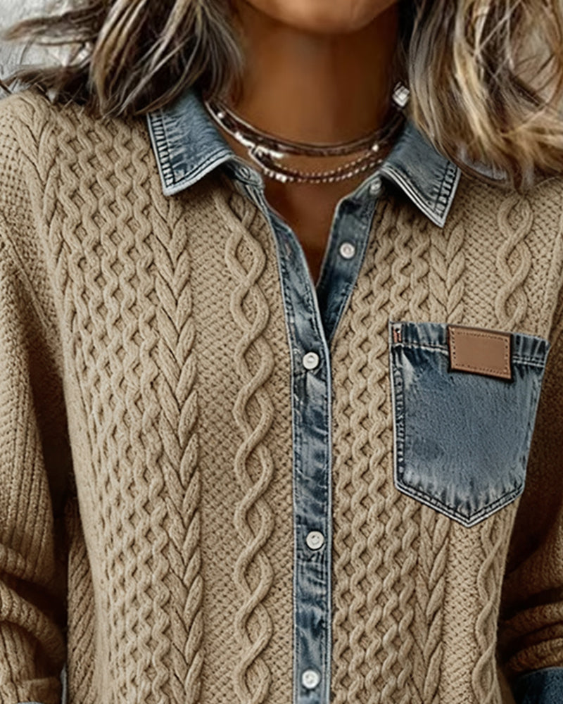 ELOISE | Camisa de punto elegante con detalles vaqueros