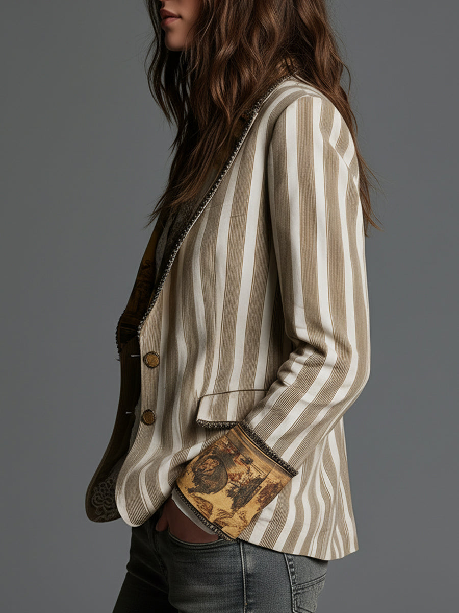 ROSANNA | Blazer Bohemio a Rayas con Cuello Estampado