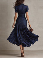 ADRIANA | Vestido midi satinado a rayas retro