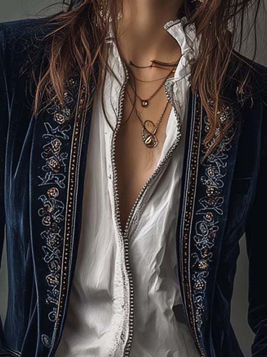 CHIARA | Chaqueta Larga Bordada Vintage