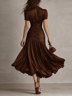 ADRIANA | Vestido midi satinado a rayas retro