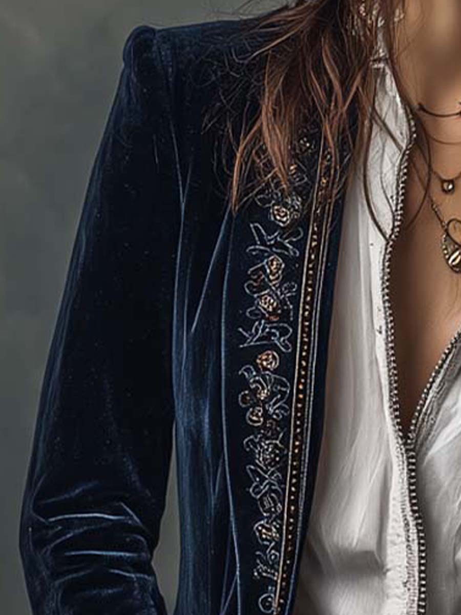 CHIARA | Chaqueta Larga Bordada Vintage