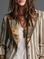 ROSANNA | Blazer Bohemio a Rayas con Cuello Estampado