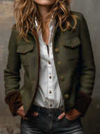 BELLA | Blazer Vintage de Pata de Gallo con Perfiles en Contraste