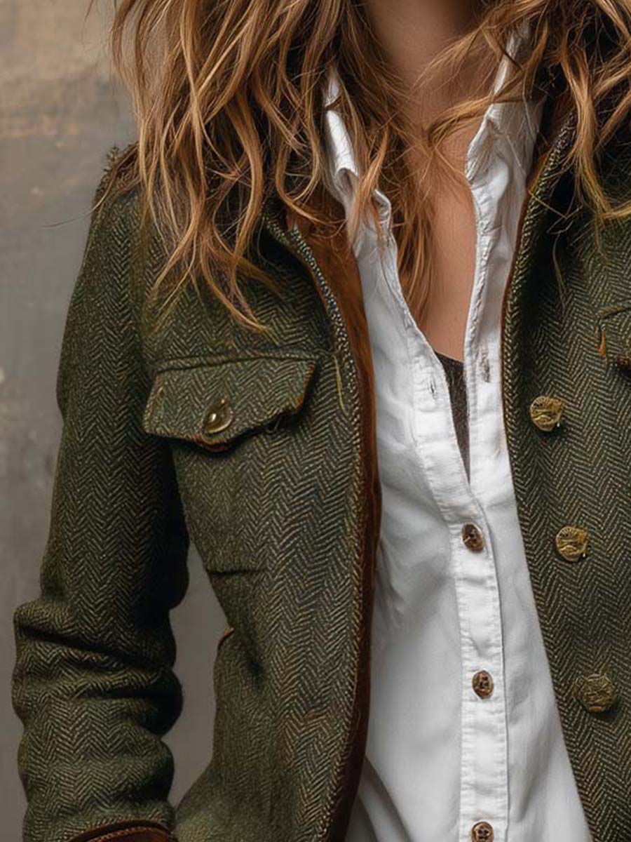 BELLA | Blazer Vintage de Pata de Gallo con Perfiles en Contraste