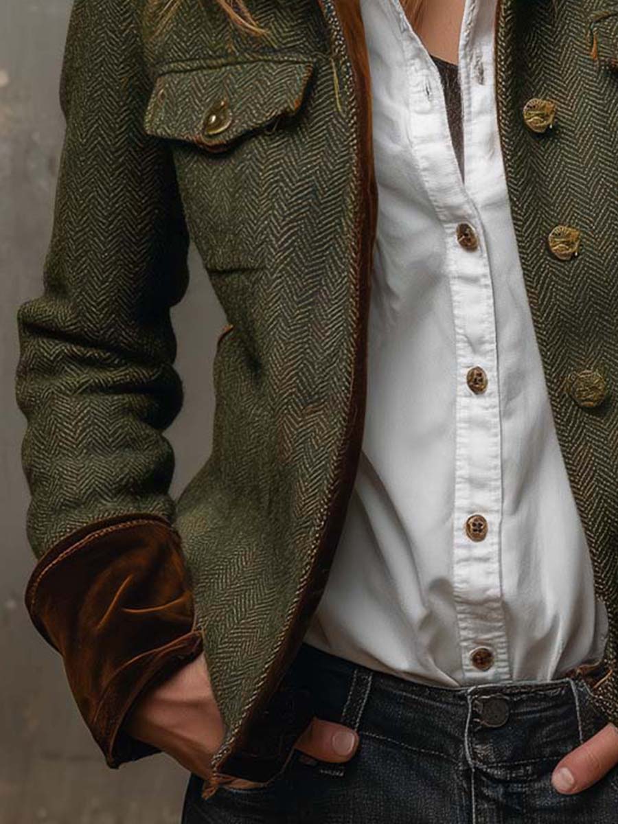 BELLA | Blazer Vintage de Pata de Gallo con Perfiles en Contraste