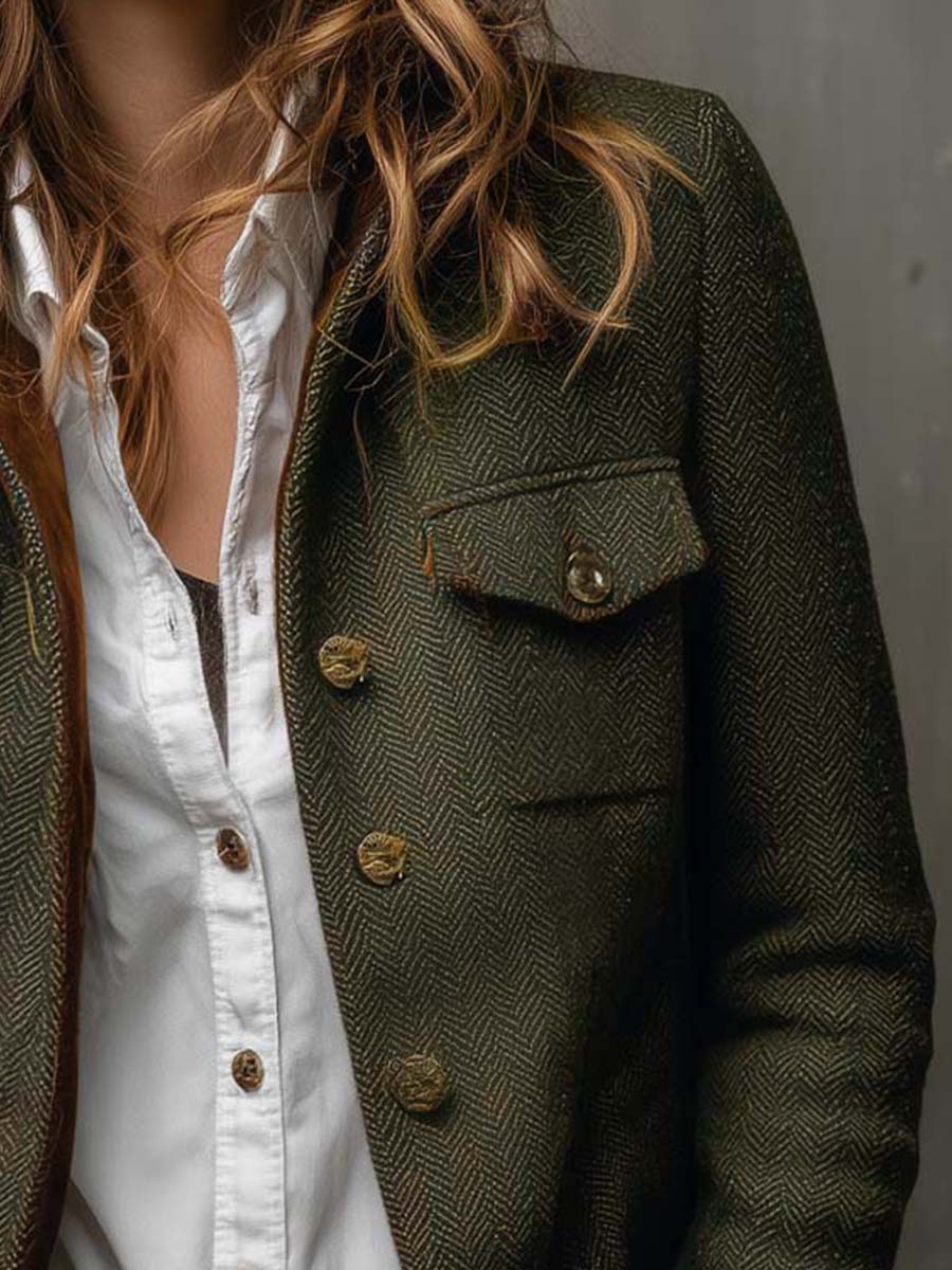 BELLA | Blazer Vintage de Pata de Gallo con Perfiles en Contraste