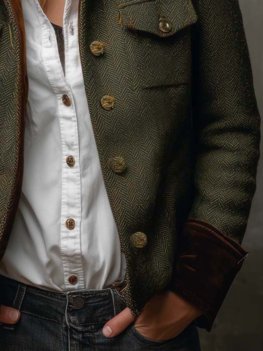 BELLA | Blazer Vintage de Pata de Gallo con Perfiles en Contraste
