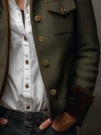 BELLA | Blazer Vintage de Pata de Gallo con Perfiles en Contraste