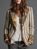 ROSANNA | Blazer Bohemio a Rayas con Cuello Estampado