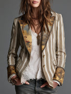 ROSANNA | Blazer Bohemio a Rayas con Cuello Estampado