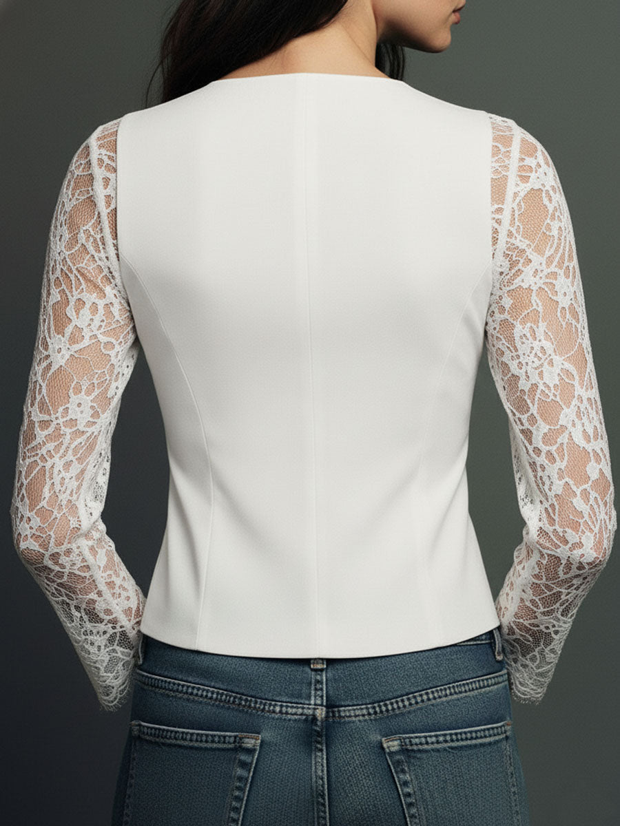 VITTORIA | Blazer Negro con Mangas Semi-Transparentes