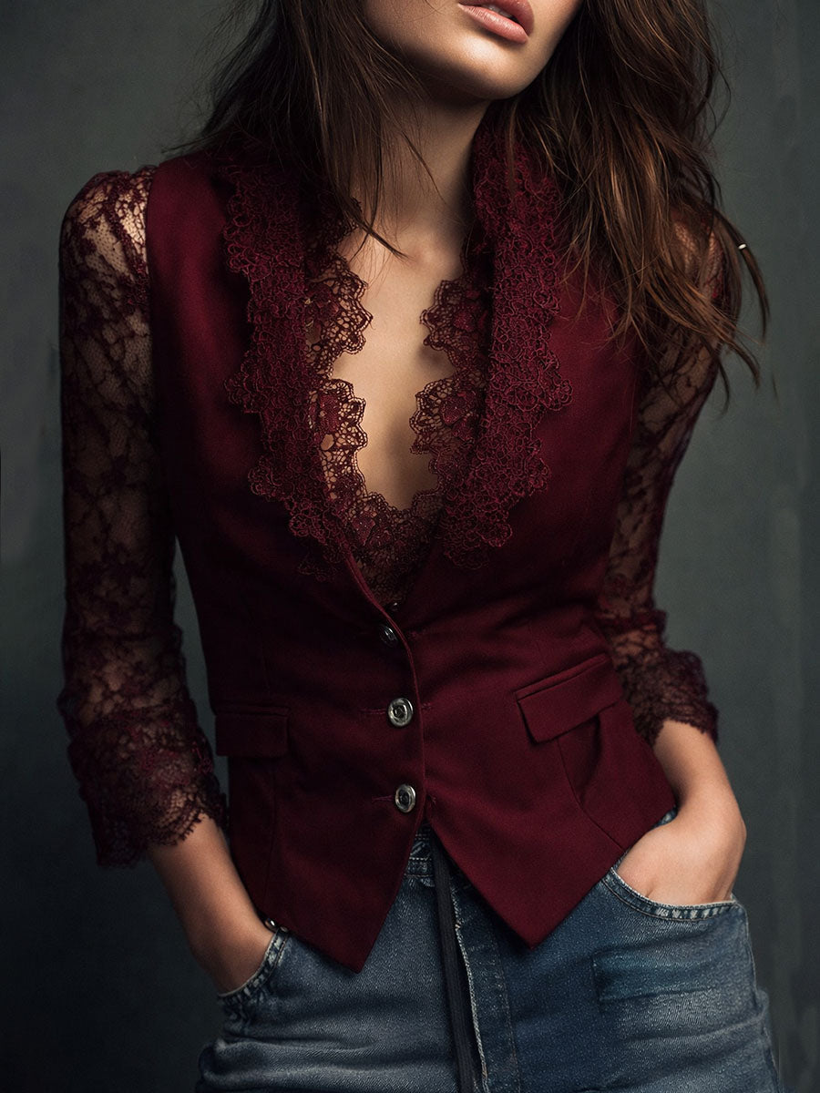 VITTORIA | Blazer Negro con Mangas Semi-Transparentes