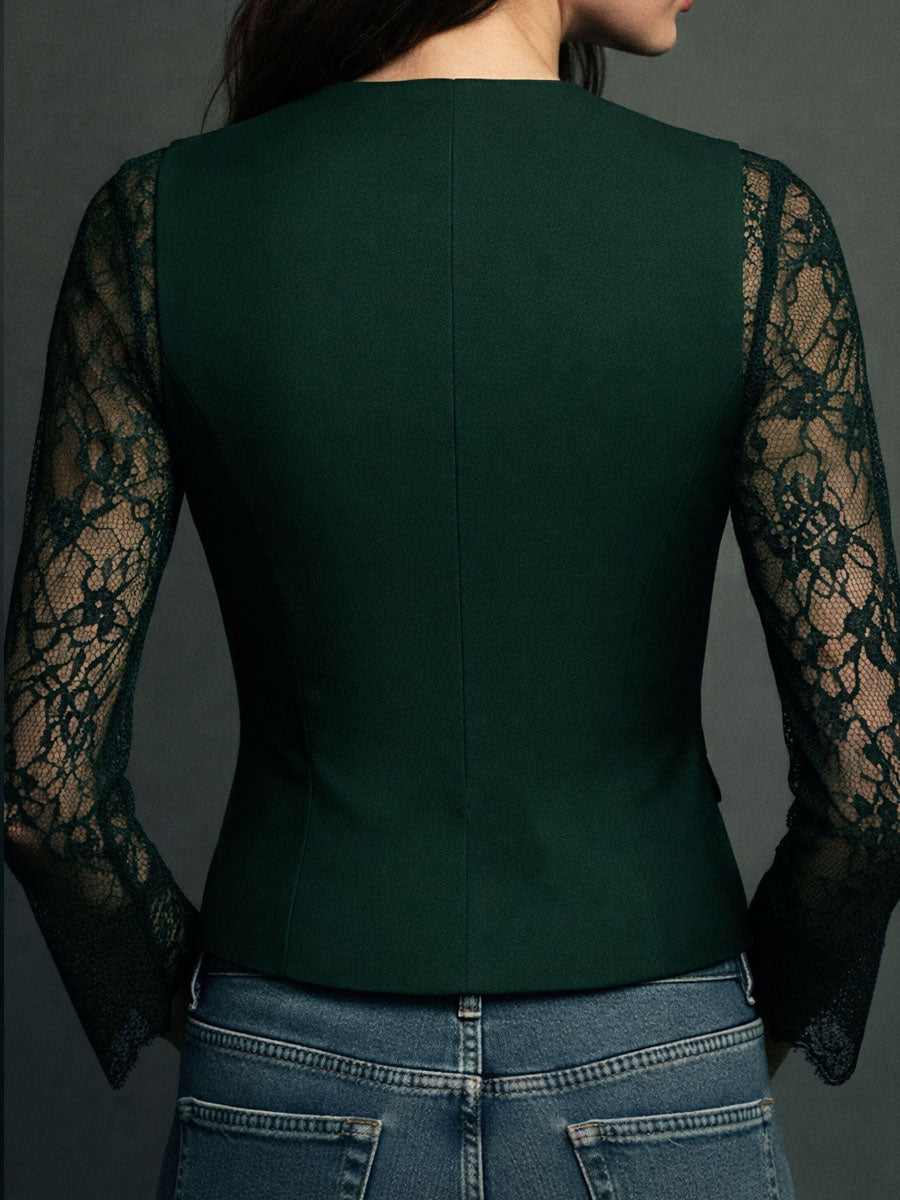 VITTORIA | Blazer Negro con Mangas Semi-Transparentes