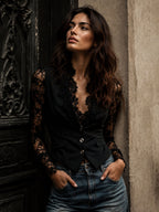VITTORIA | Blazer Negro con Mangas Semi-Transparentes