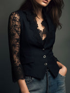 VITTORIA | Blazer Negro con Mangas Semi-Transparentes