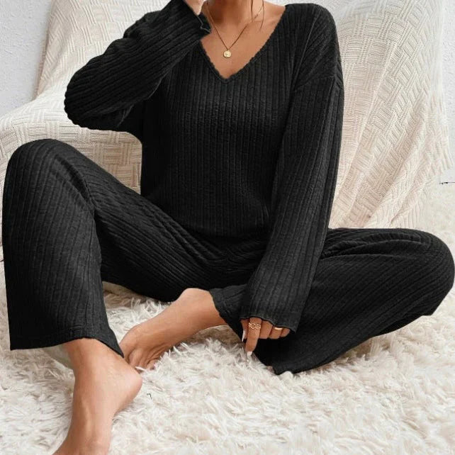 HABAN | Conjunto de dos piezas con pantalones rectos y top con escote en V