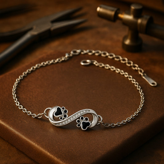 Pulsera con colgante de pata de mascota y símbolo de infinito con circonita cúbica