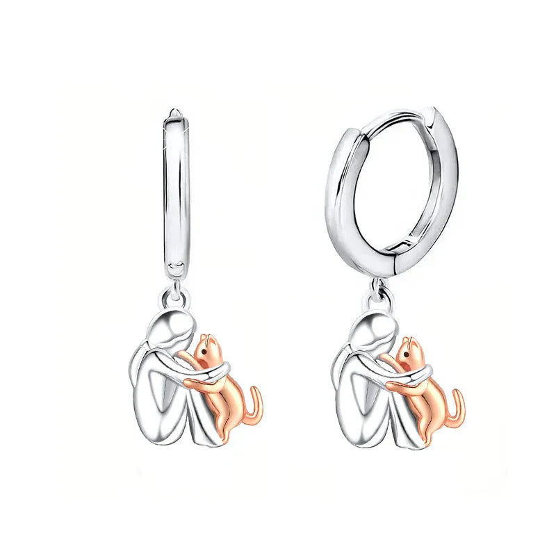 Pendientes Cat Hug bicolor de plata y oro