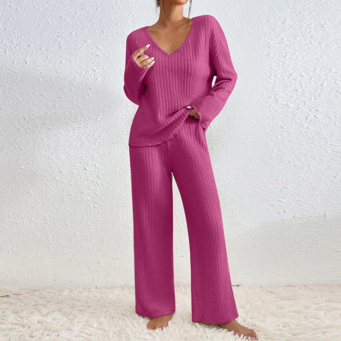 HABAN | Conjunto de dos piezas con pantalones rectos y top con escote en V