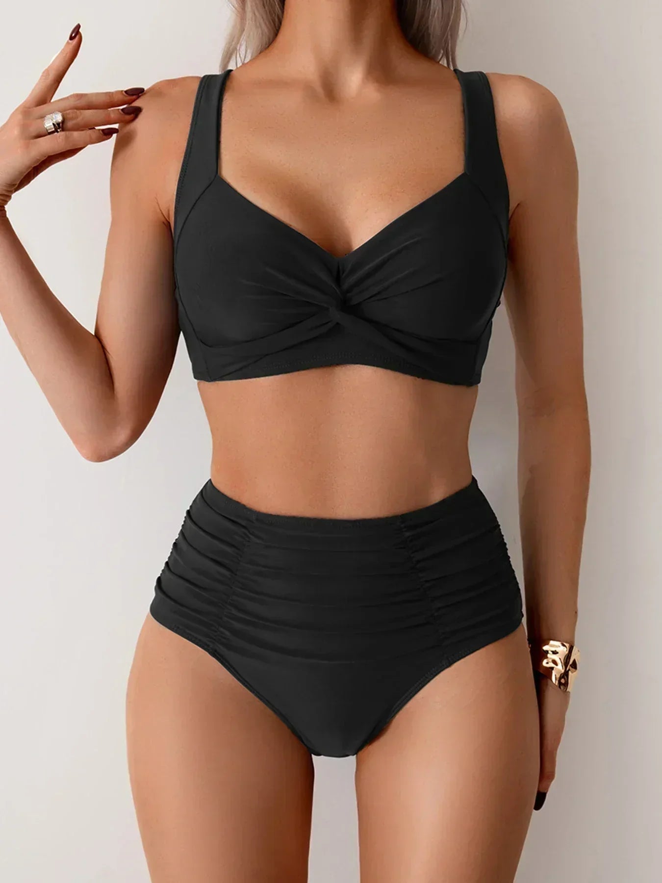 Nicoletta | Bikini Reductor de Barriga – Cintura Alta Fruncida con Efecto Vientre Plano