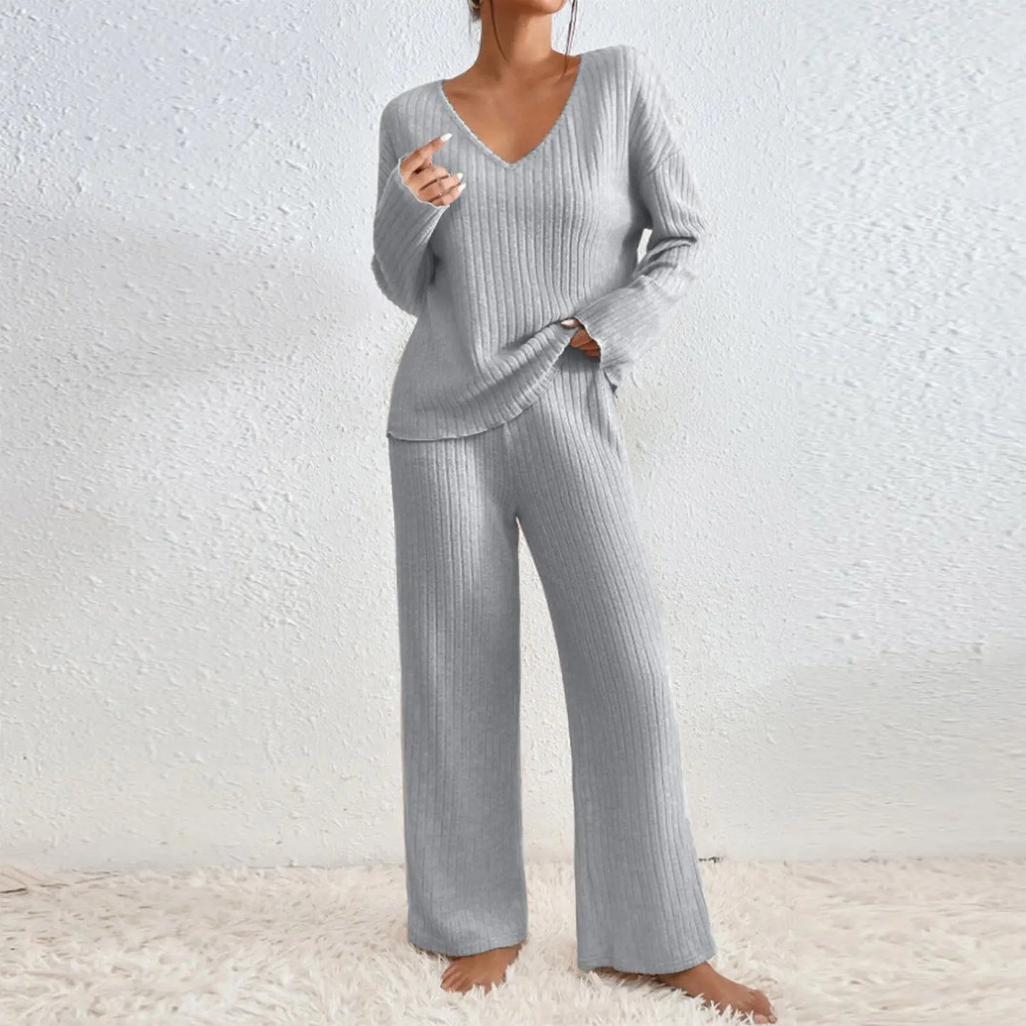 HABAN | Conjunto de dos piezas con pantalones rectos y top con escote en V