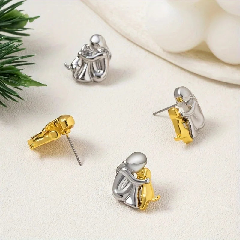 Pendientes Hug bicolor de plata y oro