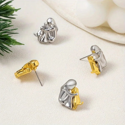 Pendientes Hug bicolor de plata y oro
