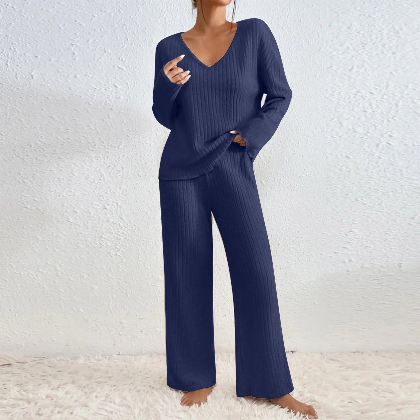 HABAN | Conjunto de dos piezas con pantalones rectos y top con escote en V