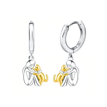 Pendientes Cat Hug bicolor de plata y oro